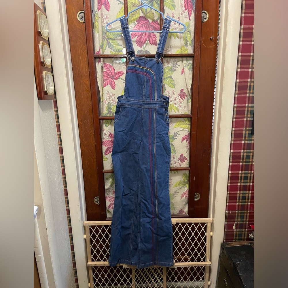 ModCloth rainbow stitch denim overalls